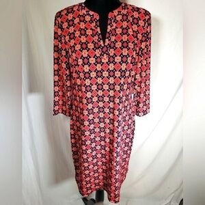 DM Collection Orange and Navy Geometric 3/4th Length Sleeve Dress Sz 10
